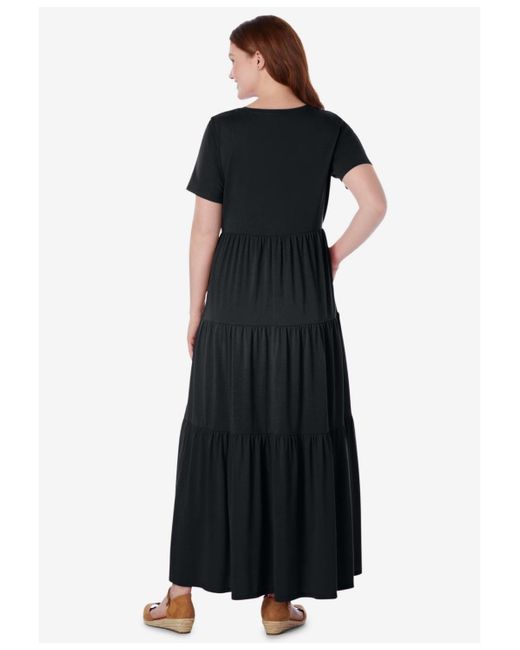 Woman Within Black Within Short-sleeve Tiered Dress