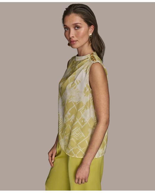 Donna Karan Green Petite Shoulder-button Sleeveless Top