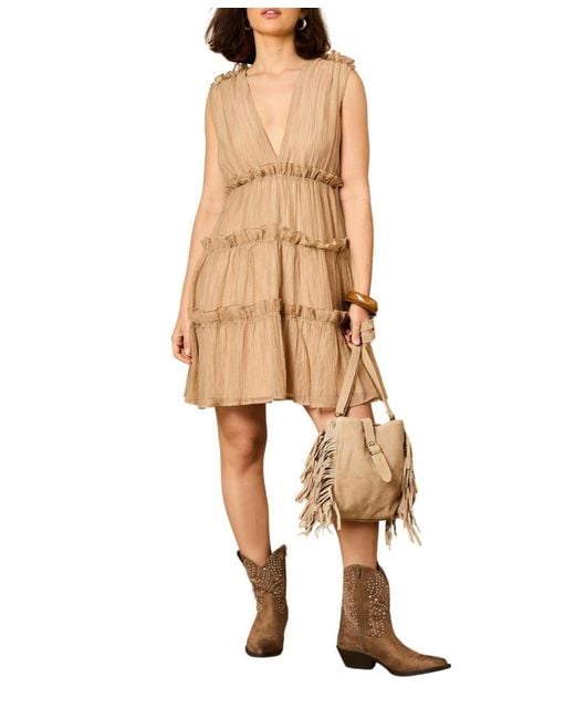 Oasis Natural Tiered Detail V-neck Mini Dress