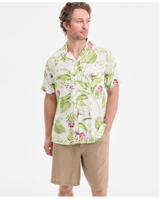 Club Room Green Elevated Kurt Regular-fit Floral Button-down Camp Shirt for men