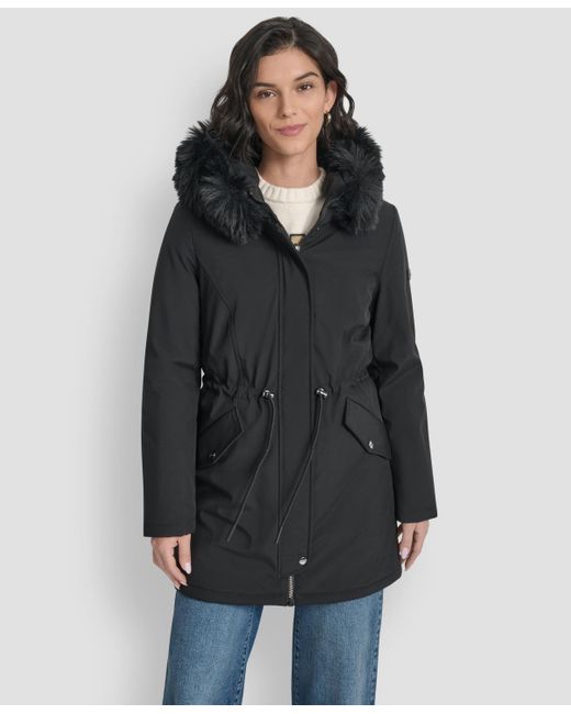 DKNY Black Trim Hooded Anorak Puffer Coat