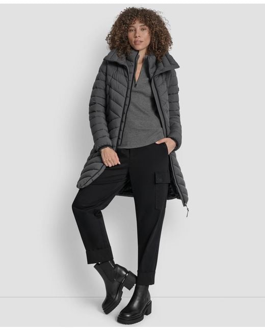 DKNY Gray Bibbed Packable Puffer Coat