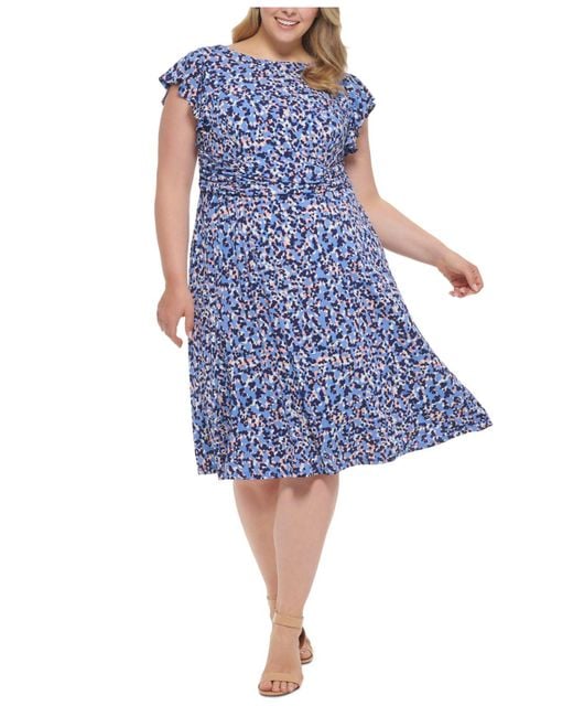 Jessica Howard Synthetic Plus Size Printed Fit & Flare Dress in Blue | Lyst