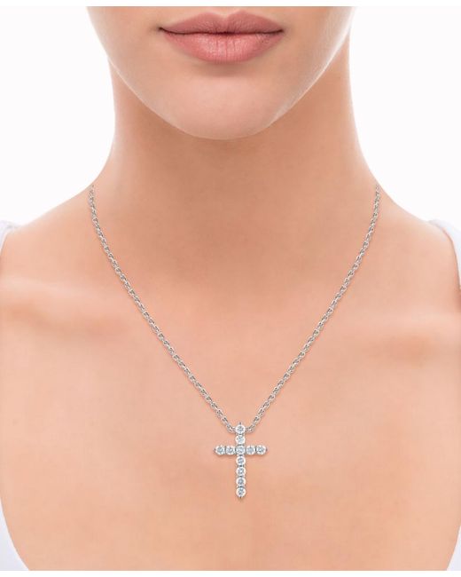 Macy's Metallic Diamond Cross Pendant Necklace (1 Ct. T.w.