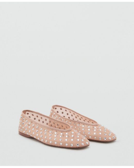 Mango Pink Mesh Strass Ballerina Flats