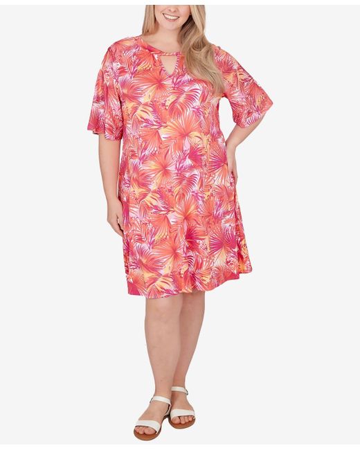 Ruby Rd Pink Plus Size Tropical Puff Print Dress