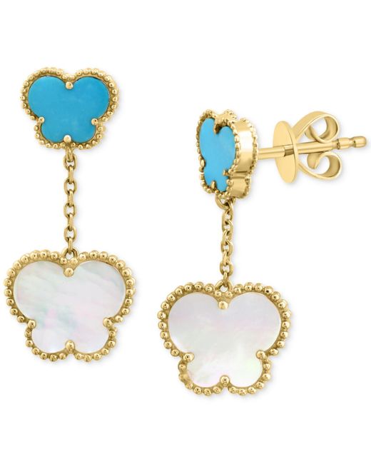 Effy Metallic Effy Mother Of Pearl & Turquoise Butterfly Drop Earrings