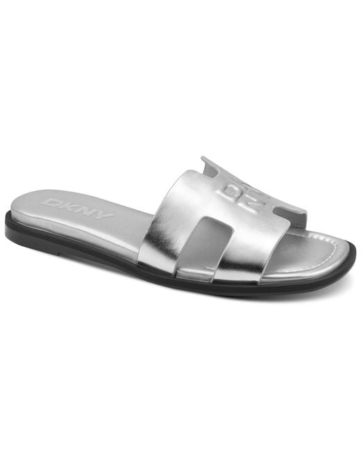 DKNY White Columba Slide Flat Sandals