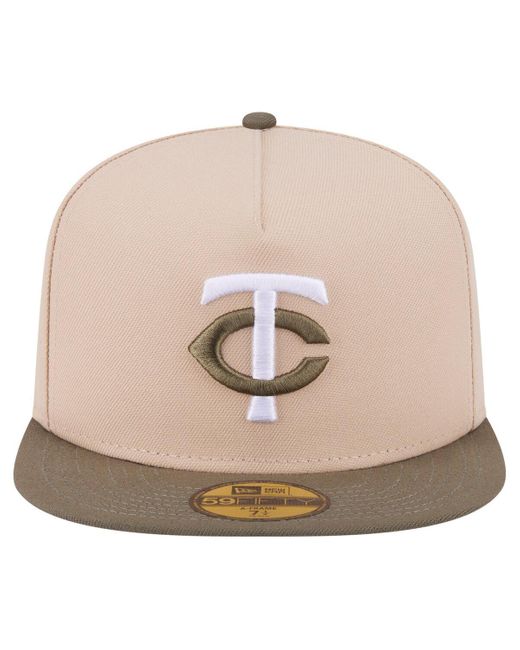 KTZ Natural Light Beige/olive Minnesota Twins Two-tone Color Pack A-frame 59fifty Fitted Hat