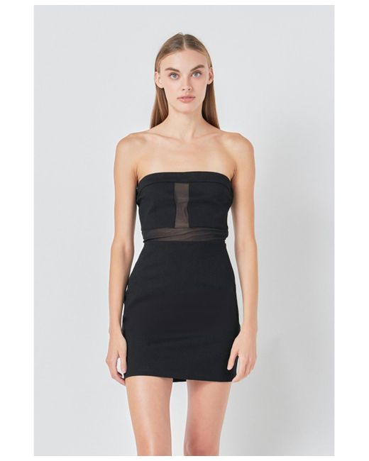 Grey Lab Black Strapless Mesh Mini Dress