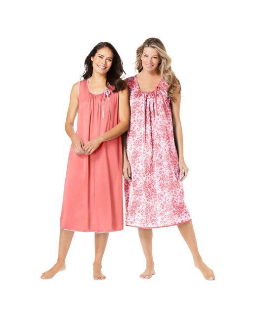 Only Neccessities Pink Only Necessities Plus Size 2-pack Sleeveless Nightgown