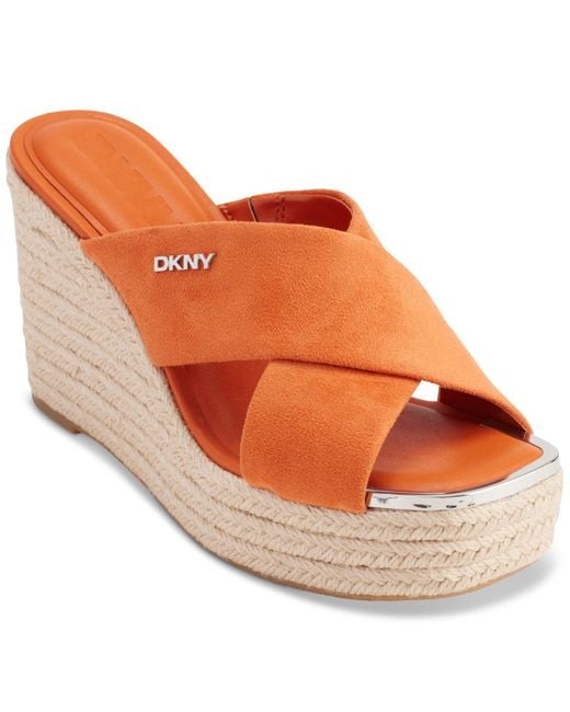 DKNY Orange Maryn Crossband Espadrille Platform Wedge Sandals