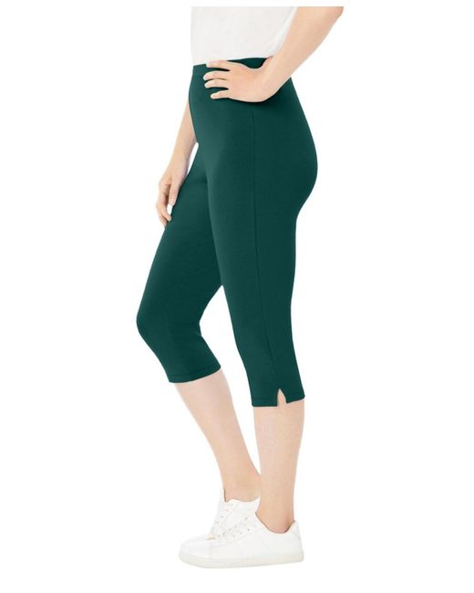 Woman Within Green Plus Size Within Stretch-cotton Knit Pull-on Capri leggings