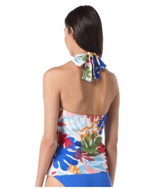 Vince Camuto Blue Printed Crossover Convertible Tankini Top