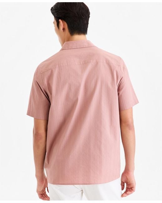 Alfani Pink Short-sleeve Solid Texture Shirt for men