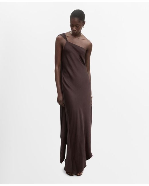 brown satin asymmetrical dress Brown Printed Mesh Asymmetrical Dress