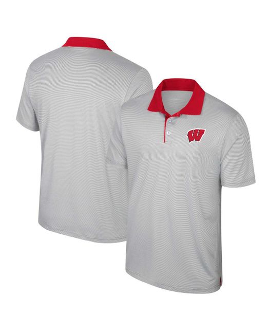 Colosseum Athletics Gray Wisconsin Badgers Tide Big & Tall Tuck Striped Polo for men