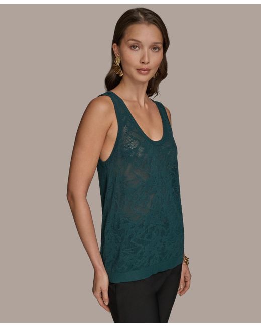 Donna Karan Green Sleeveless Pointelle-knit Tank Top