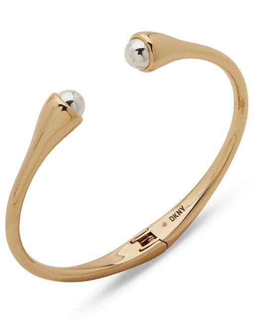 DKNY Metallic Two-tone Bead-tipped Hinged Cuff Bracelet