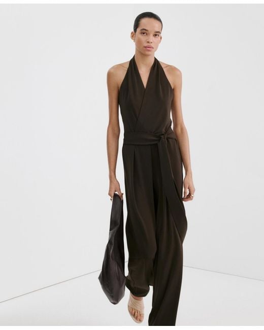 Mango Black Bow Wrap Jumpsuit
