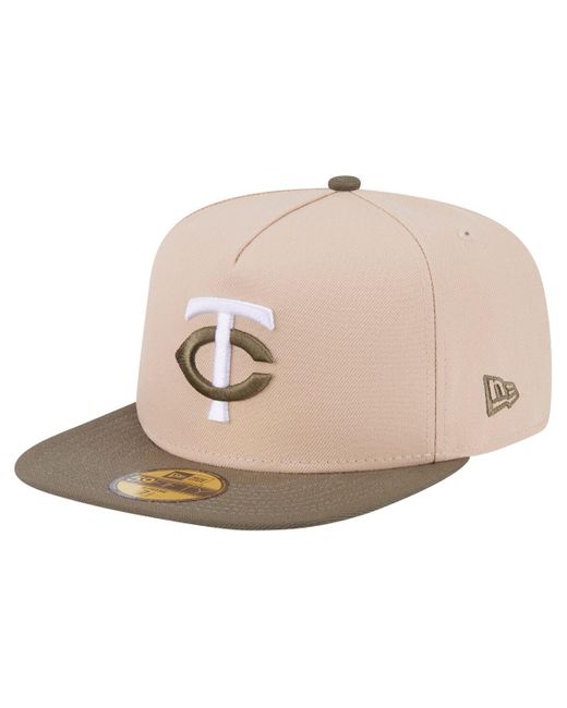 KTZ Natural Light Beige/olive Minnesota Twins Two-tone Color Pack A-frame 59fifty Fitted Hat