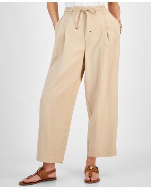 Tommy Hilfiger Natural Belted Pleated-front Ankle Pants
