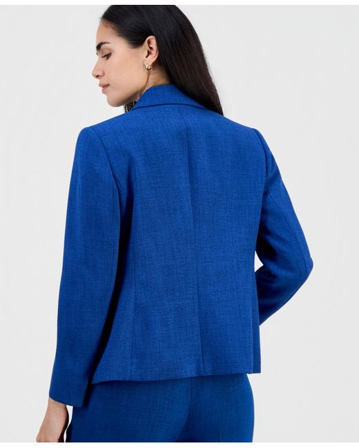 Kasper Blue Petite Peak-lapel One Button Blazer