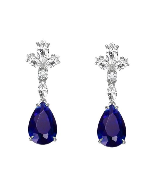 Genevive Jewelry Blue Sterling Silver 14k Gold Plated Or Gold Plated Dangle Earrings
