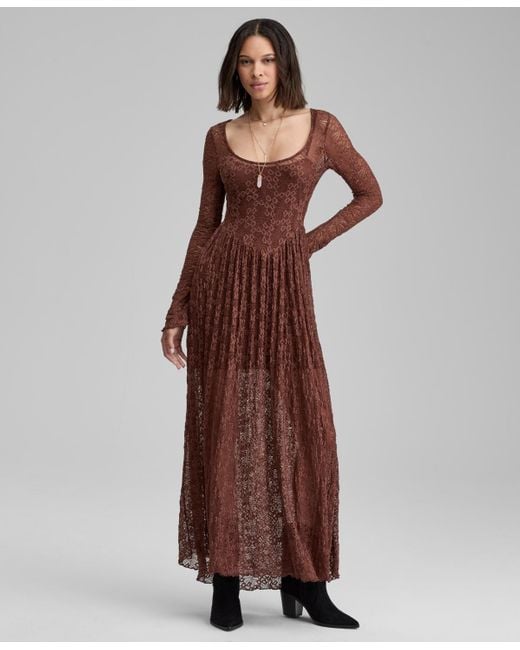 And Now This Women's Brown Lace Scoop-neck Maxi Dress And Now This Women's Brown Lace Scoop-neck Maxi Dress