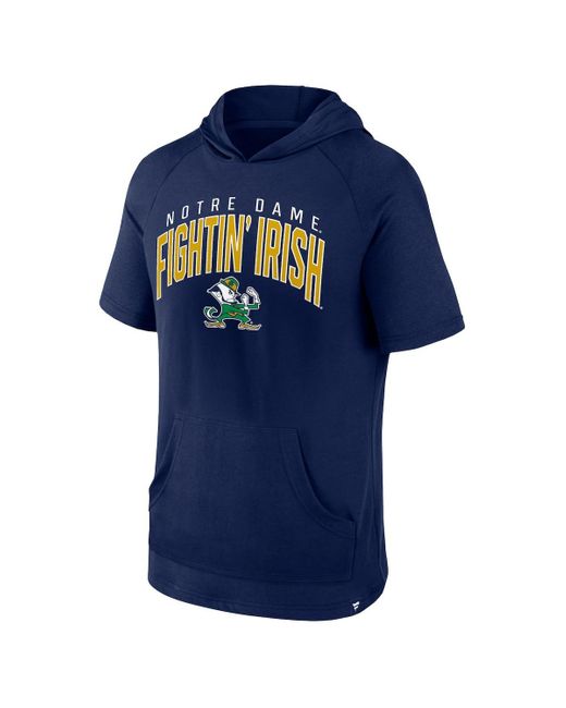 Fanatics Blue Branded Navy Notre Dame Fighting Irish Double Arch Raglan Short Sleeve Hoodie T-shirt for men