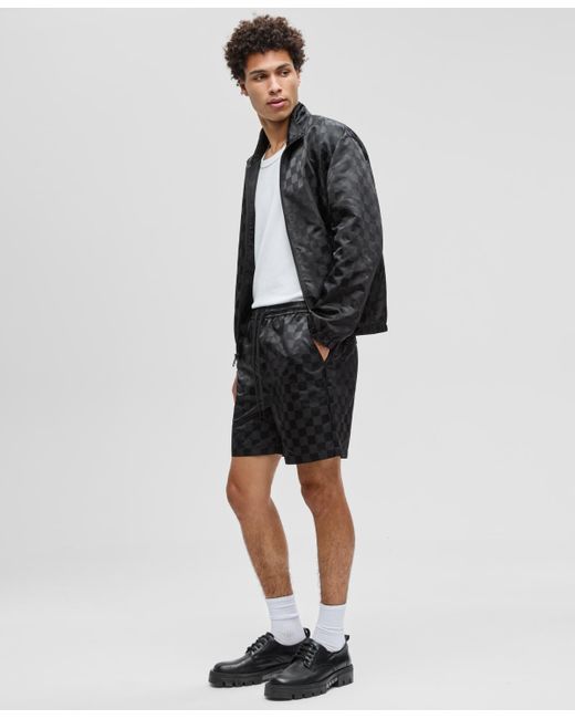 Mode Of One Black Check Jacquard Regular-fit 6-1/2" Track Shorts for men