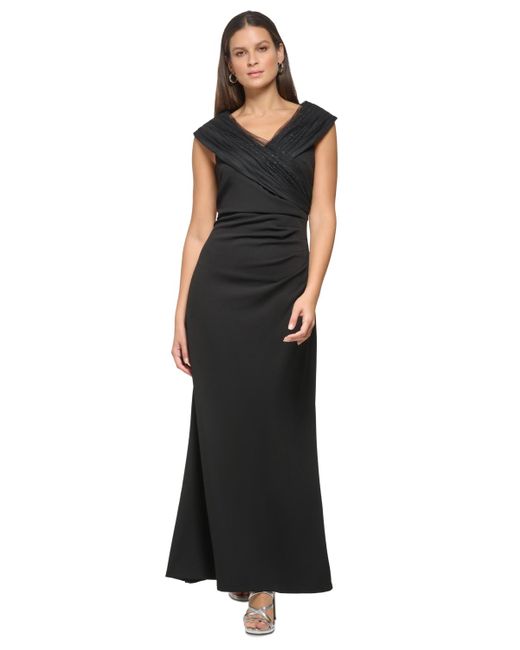 DKNY Black Ruched Portrait-collar Gown