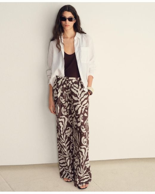 Mango Brown Printed Cotton Pants