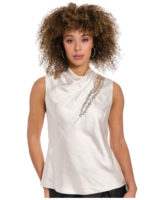 Muse White Draped Mock Neck Top