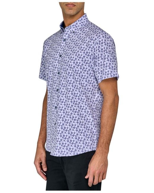 Society of Threads Blue Regular-fit Non-iron Performance Stretch Medallion-print Button-down Shirt for men