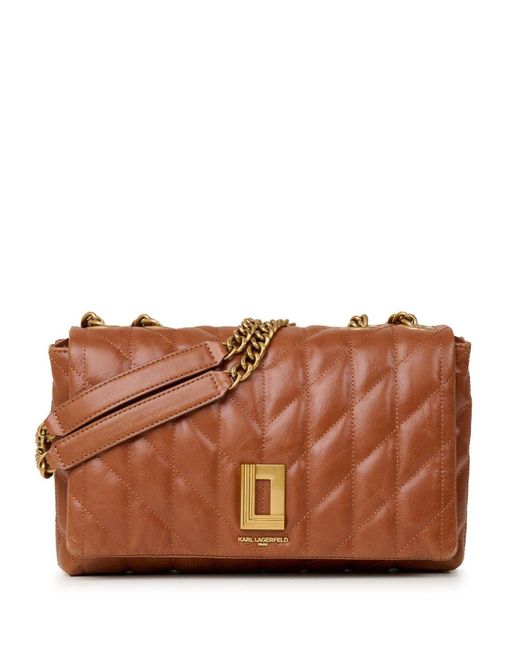 Karl Lagerfeld Small Lafayette Glazed Leather Shoulder Bag in Brown Lyst