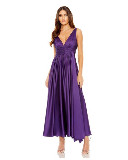 Mac Duggal Purple Ruched Top Halter Gown