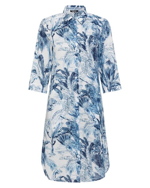 Olsen Blue 100% Cotton 3/4 Sleeve Tropic Leaf Print Dress