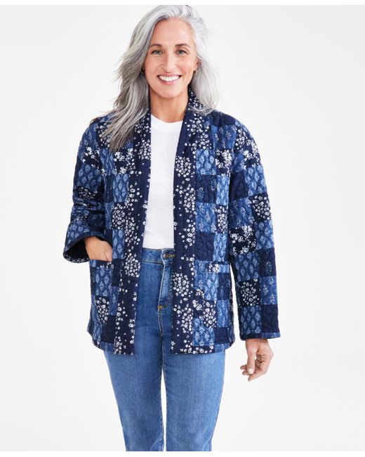 Style & Co. Blue Petite Cotton Quilted Patchwork Jacket