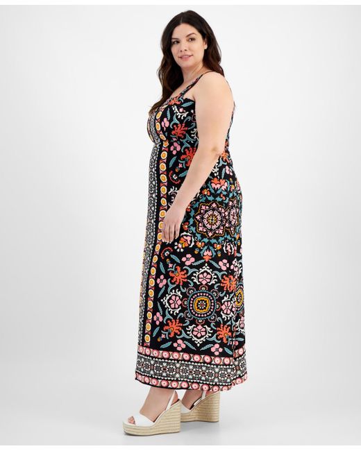Vince Camuto White Plus Size Thick Strap Printed Maxi Dress