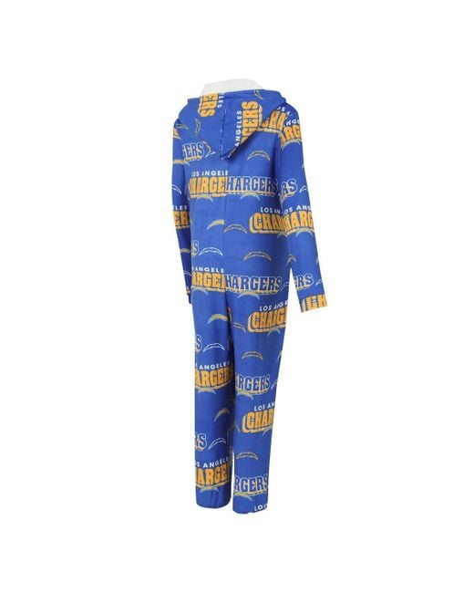 Concepts Sport Blue Los Angeles Chargers Roadway Allover Print Microfleece Full-zip Union Suit
