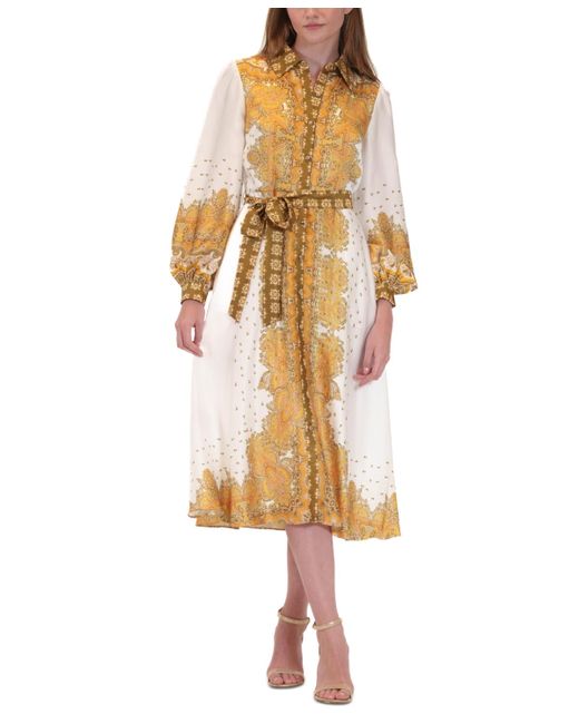 Julia Jordan Multicolor Printed Button-front Long-sleeve Dress