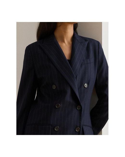 Ralph Lauren Blue Suiting-ryen Double-breasted Pinstripe Twill Blazer