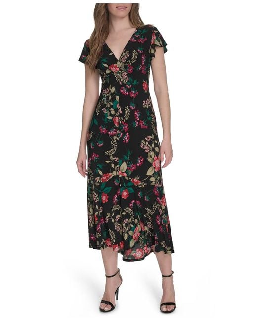 Tommy Hilfiger Black Flutter Sleeve Jersey Midi Dress
