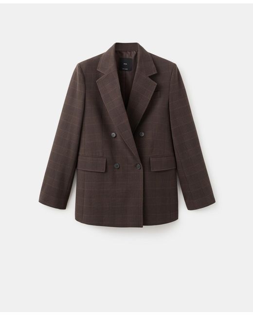 Mango Gray Double-breasted Check Suit Jacket