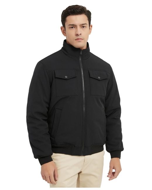 Hawke & Co. Black Stand Collor Softshell Utility Bomber Jacket for men