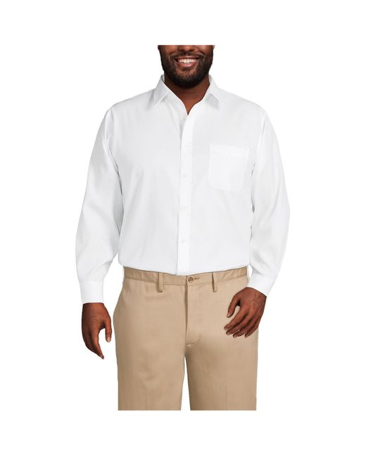Lands' End White Big & Tall Traditional Fit Solid No Iron Supima Pinpoint Straight Collar Dress Shirt