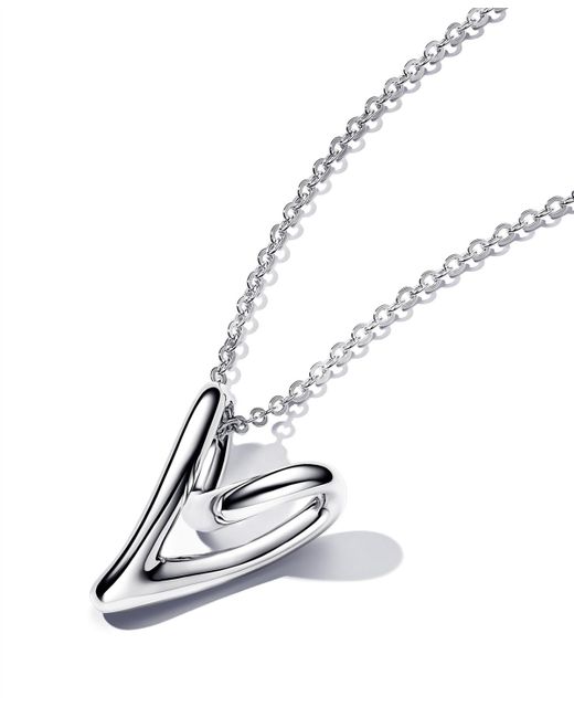 Pandora White Sterling Shaped Heart Pendant 27.6 Inches Necklace