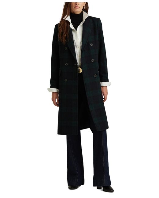 Lauren by Ralph Lauren Black Plaid Wool-blend Coat
