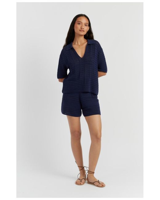 Chinti & Parker Blue Cotton Crochet Short